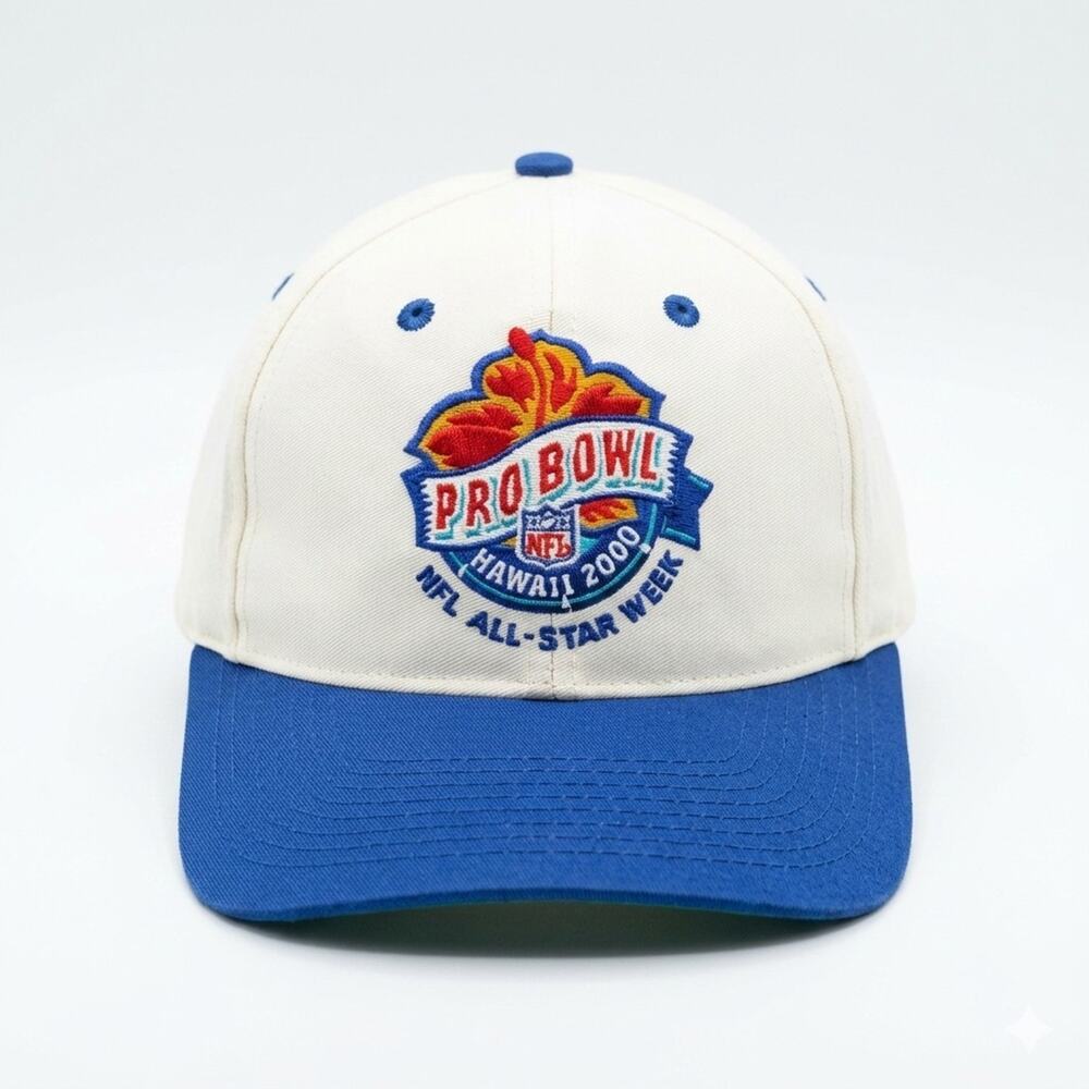 Vintage 2000 NFL Pro Bowl Hawaii All-Star Week Snapback Hat White Blue Two Tone